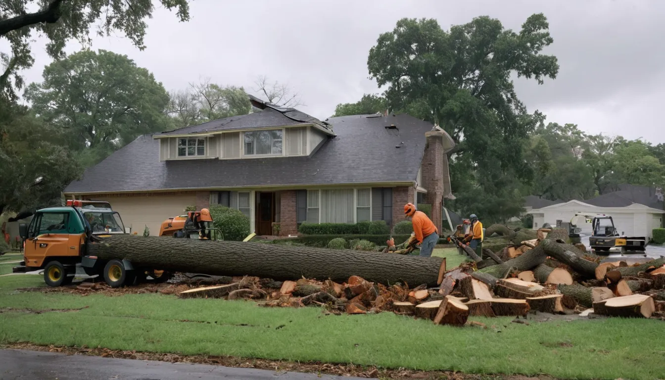 Tree removal provider clearing a fallen tree from a backyard fence in Birmingham after a storm