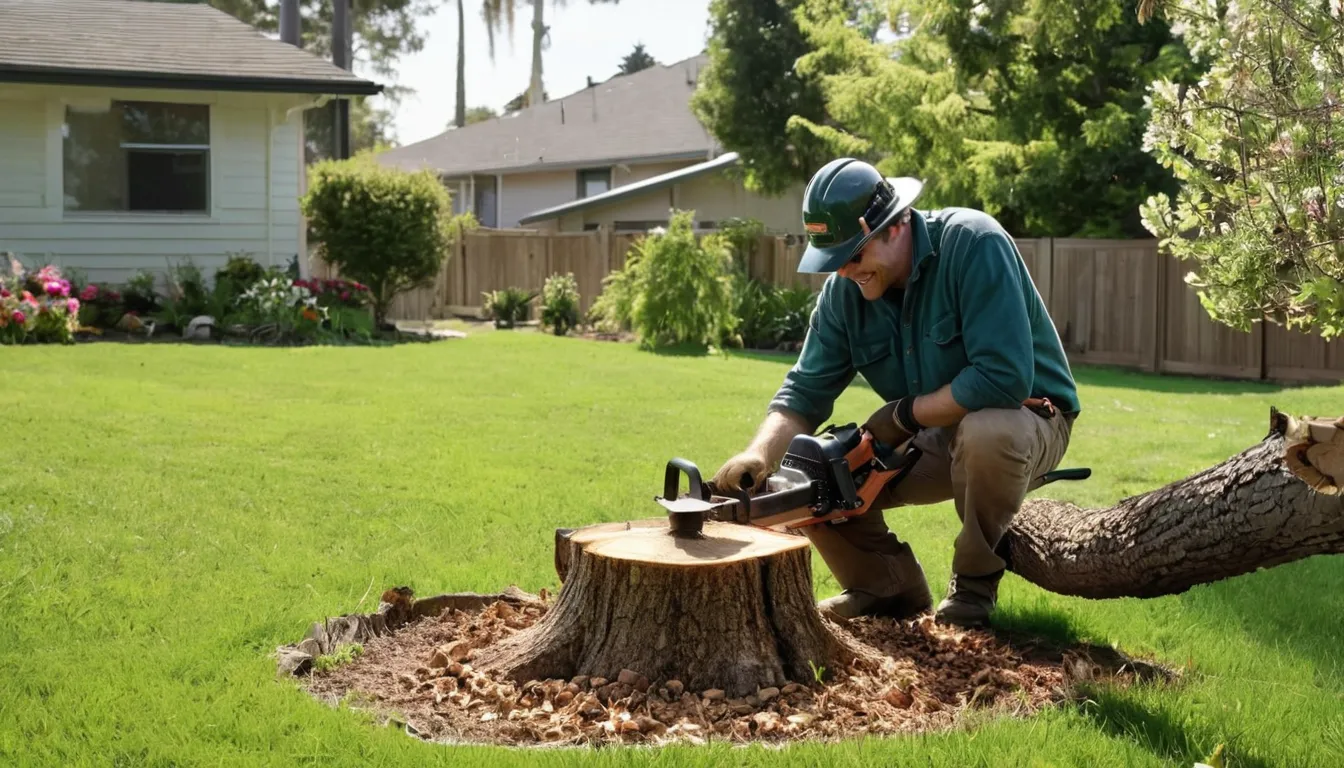 Stump grinder working on a tree stump in a backyard in Birmingham